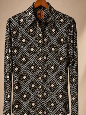 Tory Burch Geometric Print Button-Up Blouse Size M